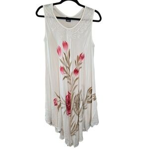 Fashion Force Hand Painted Floral Handkerchief Hem Dress Free Size Cover up